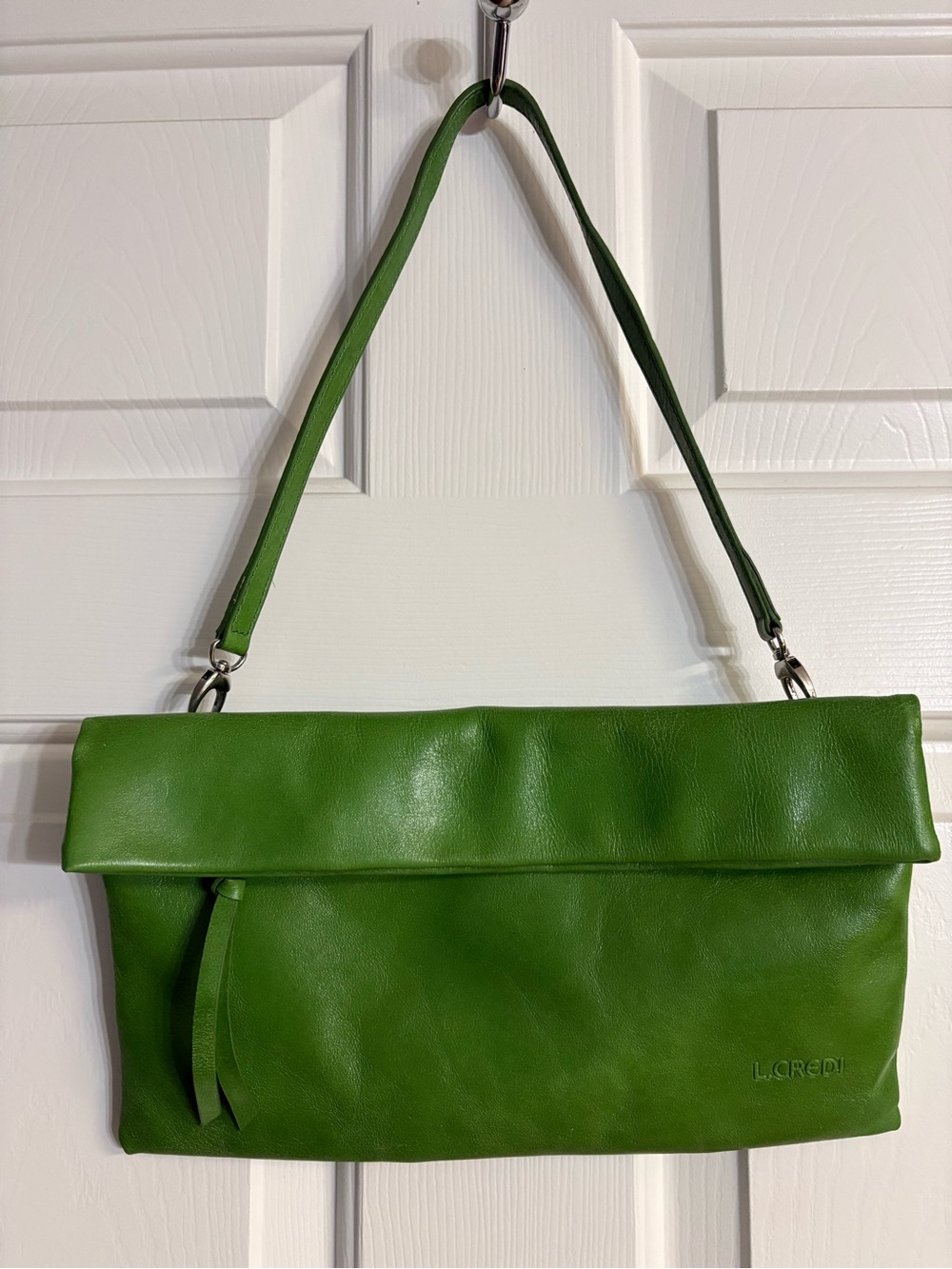 L.Credi Green Fold-Over Leather Shoulder Bag